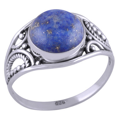 Beautiful Handwork Split Shank Lapis Round Shape 925 Sterling Solid Silver Ring - R3401447-20