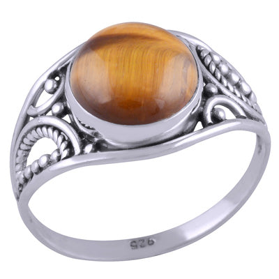 Beautiful Handwork Split Shank Tiger's Eye Round Shape 925 Sterling Solid Silver Ring - R3401447-23