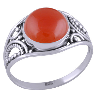 Beautiful Handwork Split Shank Carnelian Round Shape 925 Sterling Solid Silver Ring - R3401447-31