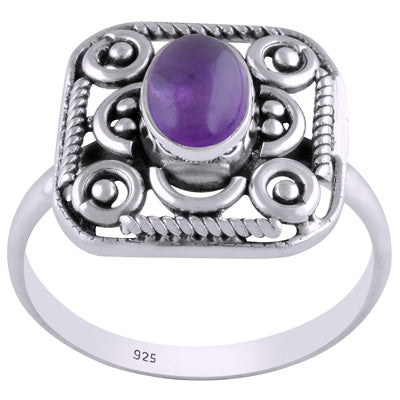 Beautiful Handcrafted Work Around Amethyst Oval Shape 925 Sterling Solid Silver Ring - R3401450-1