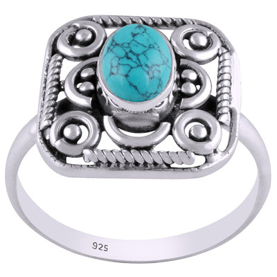 Beautiful Handcrafted Work Around Turquoise Oval Shape 925 Sterling Solid Silver Ring - R3401450-10