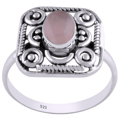 Beautiful Handcrafted Work Around Rose Quartz Oval Shape 925 Sterling Solid Silver Ring - R3401450-55