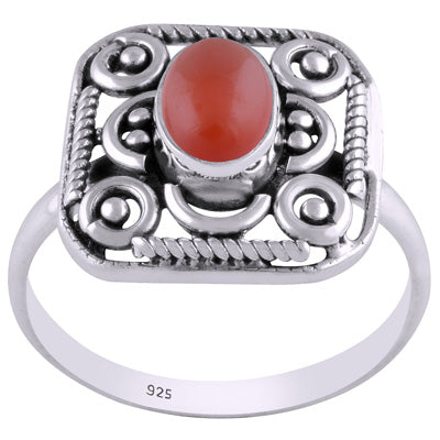 Beautiful Handcrafted Work Around Carnelian Oval Shape 925 Sterling Solid Silver Ring - R3401450-87