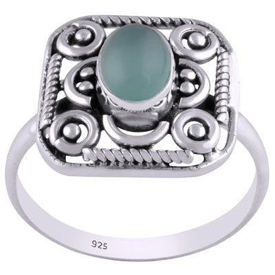 Beautiful Handcrafted Work Around Aqua Chalcedony Oval Shape 925 Sterling Solid Silver Ring - R3401450-90