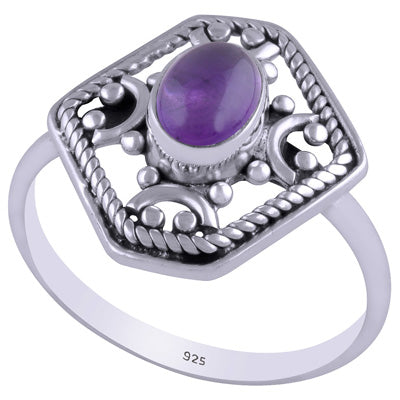Gorgeous Handcrafted Work Around Amethyst Oval Shape 925 Sterling Solid Silver Ring - R3401451-1