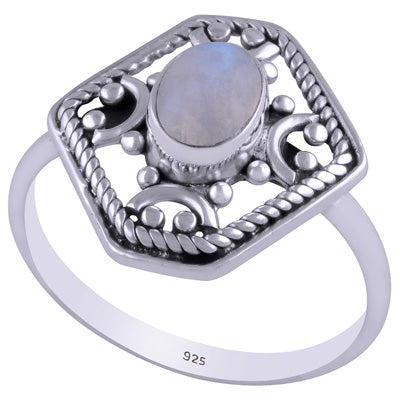 Gorgeous Handcrafted Work Around Rainbow Moonstone Oval Shape 925 Sterling Solid Silver Ring - R3401451-12