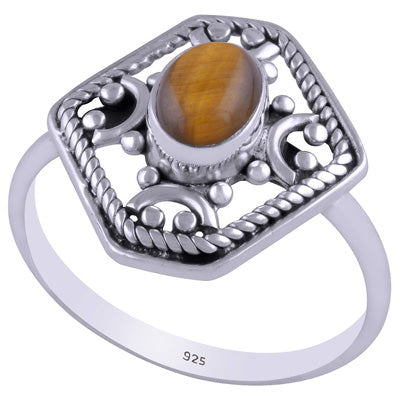 Gorgeous Handcrafted Work Around Tiger's Eye Oval Shape 925 Sterling Solid Silver Ring - R3401451-21
