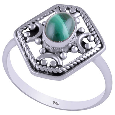 Gorgeous Handcrafted Work Around Malachite Oval Shape 925 Sterling Solid Silver Ring - R3401451-24