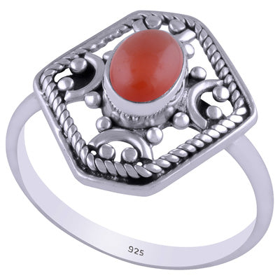 Gorgeous Handcrafted Work Around Carnelian Oval Shape 925 Sterling Solid Silver Ring - R3401451-27