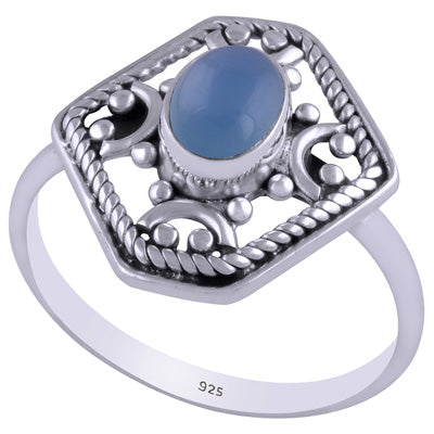 Gorgeous Handcrafted Work Around Blue Chalcedony Oval Shape 925 Sterling Solid Silver Ring - R3401451-29
