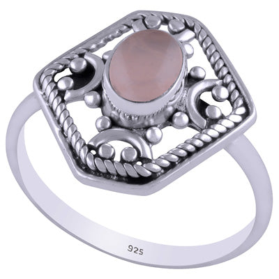 Gorgeous Handcrafted Work Around Rose Quartz Oval Shape 925 Sterling Solid Silver Ring - R3401451-31