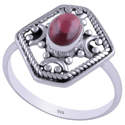 Gorgeous Handcrafted Work Around Garnet Oval Shape 925 Sterling Solid Silver Ring - R3401451-5