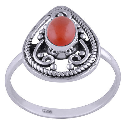 Authentic Wire & Rawa Work Around Carnelian Oval Shape 925 Sterling Solid Silver Ring - R3401452-121