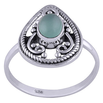 Authentic Wire & Rawa Work Around Blue Chalcedony Oval Shape 925 Sterling Solid Silver Ring - R3401452-122