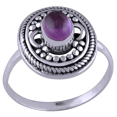 Stunning Wire & Rawa Work Around Amethyst Oval Shape 925 Sterling Solid Silver Ring - R3401453-1