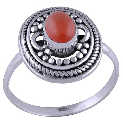 Stunning Wire & Rawa Work Around Carnelian Oval Shape 925 Sterling Solid Silver Ring - R3401453-105