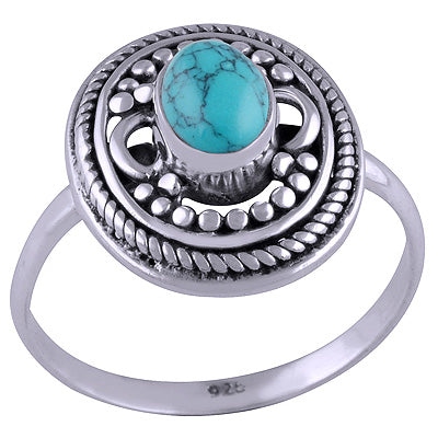 Stunning Wire & Rawa Work Around Turquoise Oval Shape 925 Sterling Solid Silver Ring - R3401453-11