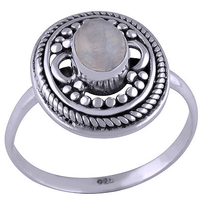 Stunning Wire & Rawa Work Around Rainbow Moonstone Oval Shape 925 Sterling Solid Silver Ring - R3401453-15