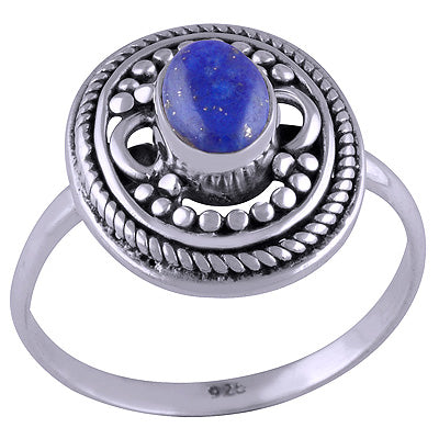 Stunning Wire & Rawa Work Around Lapis Oval Shape 925 Sterling Solid Silver Ring - R3401453-18