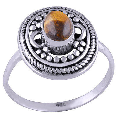 Stunning Wire & Rawa Work Around Tiger's Eye Oval Shape 925 Sterling Solid Silver Ring - R3401453-20