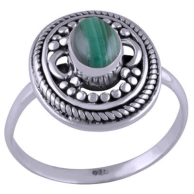 Stunning Wire & Rawa Work Around Malachite Oval Shape 925 Sterling Solid Silver Ring - R3401453-22