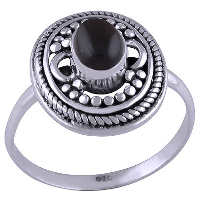 Stunning Wire & Rawa Work Around Black Onyx Oval Shape 925 Sterling Solid Silver Ring - R3401453-24