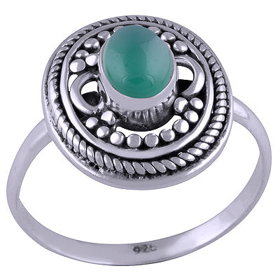 Stunning Wire & Rawa Work Around Green Onyx Oval Shape 925 Sterling Solid Silver Ring - R3401453-27