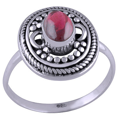 Stunning Wire & Rawa Work Around Garnet Oval Shape 925 Sterling Solid Silver Ring - R3401453-7