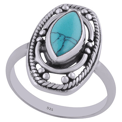 Alluring Rawa & Wire Work Around Turquoise Marquise Shape 925 Sterling Solid Silver Ring - R3401454-123