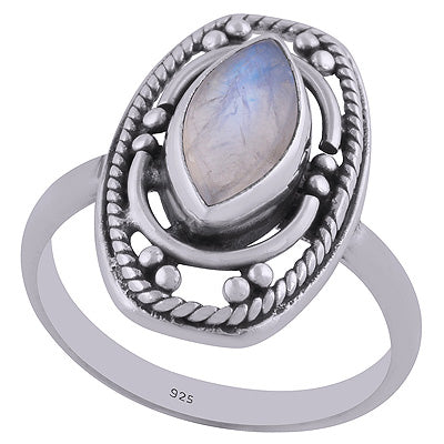 Alluring Rawa & Wire Work Around Rainbow Moonstone Marquise Shape 925 Sterling Solid Silver Ring - R3401454-128
