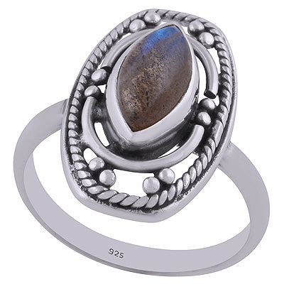 Alluring Rawa & Wire Work Around Labradorite Marquise Shape 925 Sterling Solid Silver Ring - R3401454-133