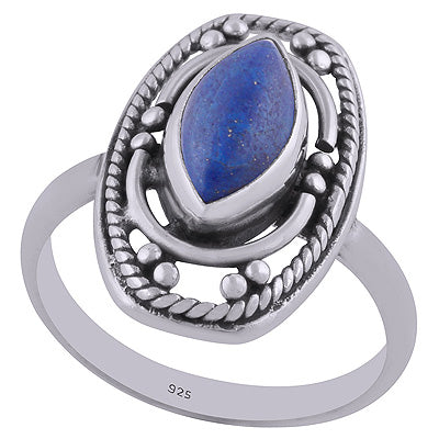 Alluring Rawa & Wire Work Around Lapis Marquise Shape 925 Sterling Solid Silver Ring - R3401454-137