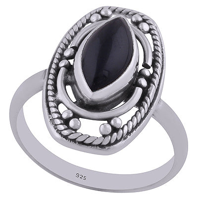 Alluring Rawa & Wire Work Around Black Onyx Marquise Shape 925 Sterling Solid Silver Ring - R3401454-146