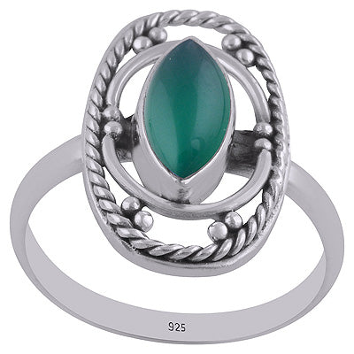 Alluring Rawa & Wire Work Around Green Onyx Marquise Shape 925 Sterling Solid Silver Ring - R3401454-190