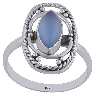 Alluring Rawa & Wire Work Around Blue Chalcedony Marquise Shape 925 Sterling Solid Silver Ring - R3401454-192