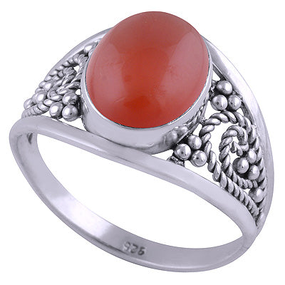 Stunning Wire & Rawa Work Carnelian Oval Shape 925 Sterling Solid Silver Ring - R3401455-31