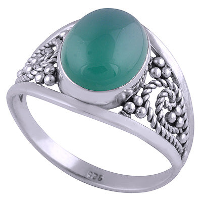 Stunning Wire & Rawa Work Green Onyx Oval Shape 925 Sterling Solid Silver Ring - R3401455-32