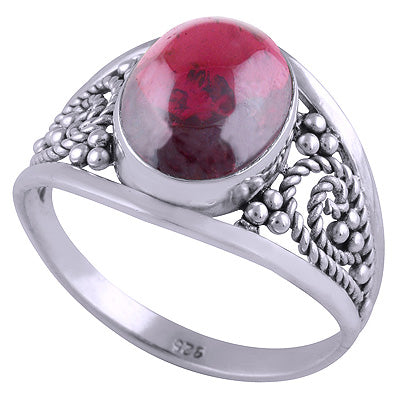 Stunning Wire & Rawa Work Garnet Oval Shape 925 Sterling Solid Silver Ring - R3401455-5