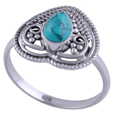 Gorgeous Rawa & Wire Work Turquoise Pear Shape 925 Sterling Solid Silver Ring - R3401457-1