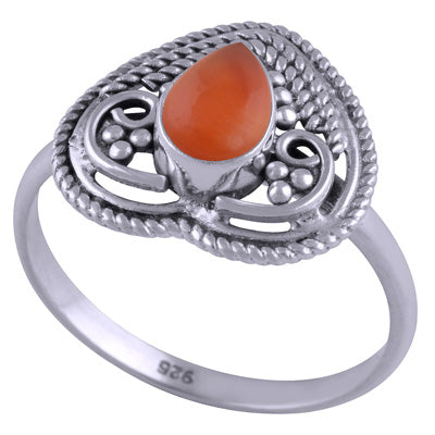 Gorgeous Rawa & Wire Work Carnelian Pear Shape 925 Sterling Solid Silver Ring - R3401457-111