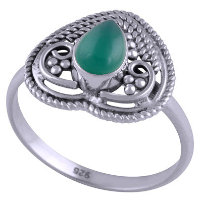 Gorgeous Rawa & Wire Work Green Onyx Pear Shape 925 Sterling Solid Silver Ring - R3401457-113