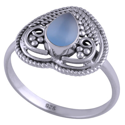 Gorgeous Rawa & Wire Work Blue Chalcedony Pear Shape 925 Sterling Solid Silver Ring - R3401457-114