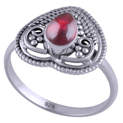 Gorgeous Rawa & Wire Work Garnet Pear Shape 925 Sterling Solid Silver Ring - R3401457-15