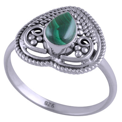 Gorgeous Rawa & Wire Work Malachite Pear Shape 925 Sterling Solid Silver Ring - R3401457-20
