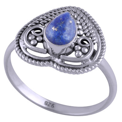 Gorgeous Rawa & Wire Work Lapis Pear Shape 925 Sterling Solid Silver Ring - R3401457-21