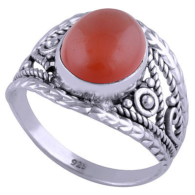 Stunning Twisted Wire & Rawa work Around Carnelian Oval Shape 925 Sterling Solid Silver Ring - R3401459-27