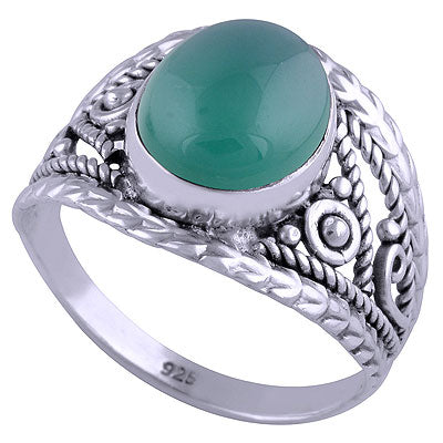Stunning Twisted Wire & Rawa work Around Green Onyx Oval Shape 925 Sterling Solid Silver Ring - R3401459-28
