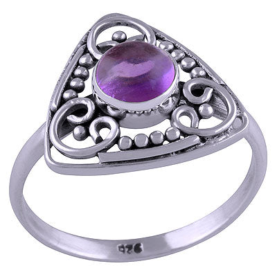 Beautiful Handcrafted Rawa & Work Around Amethyst Round Shape 925 Sterling Solid Silver Ring - R3401460-1