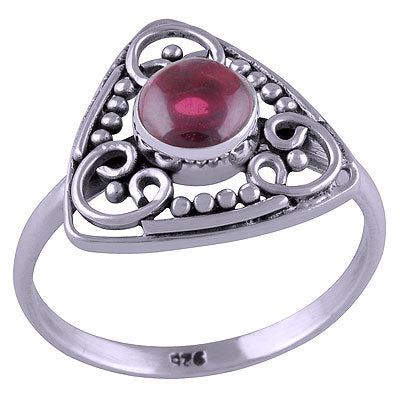 Beautiful Handcrafted Rawa & Work Around Garnet Round Shape 925 Sterling Solid Silver Ring - R3401460-13