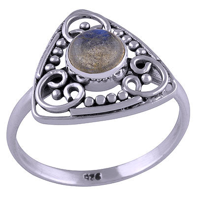 Beautiful Handcrafted Rawa & Work Around Labradorite Round Shape 925 Sterling Solid Silver Ring - R3401460-21
